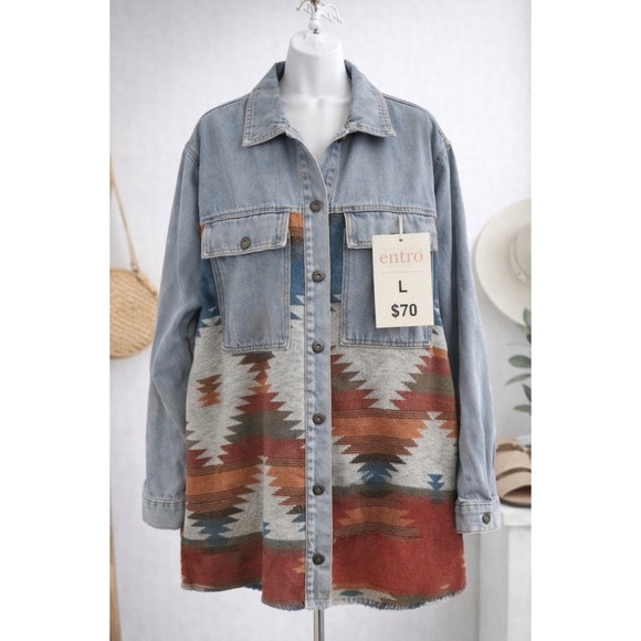 entro Jackets & Blazers - Southwestern denim Aztec jacket ENTRO Size large NWOT